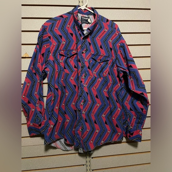 VTG Wrangler Cowboy Cut Regular Fit X Long  Tails  Aztec Long Sleeve Button Up L - Picture 1 of 5